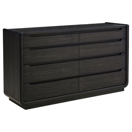 Leandro 8-drawer bedroom dresser cabinet burnished black front view showing drawers