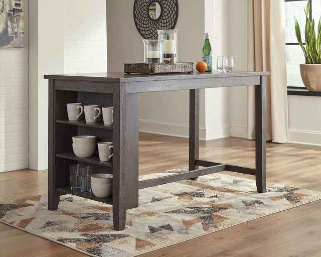 Caitbrook Gray Counter Height Dining Table front angle showing rectangular top