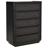 Leandro 5-drawer bedroom chest of drawers burnished black front view