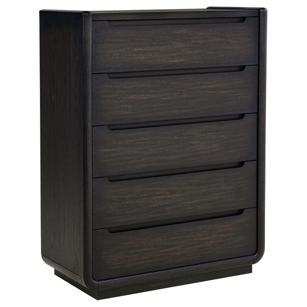 Leandro 5-drawer bedroom chest of drawers burnished black front view