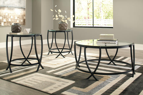 Tarrin Black coffee table with glass top and black metal base