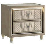 Lorient 2-drawer LED nightstand ivory and camel velvet front view