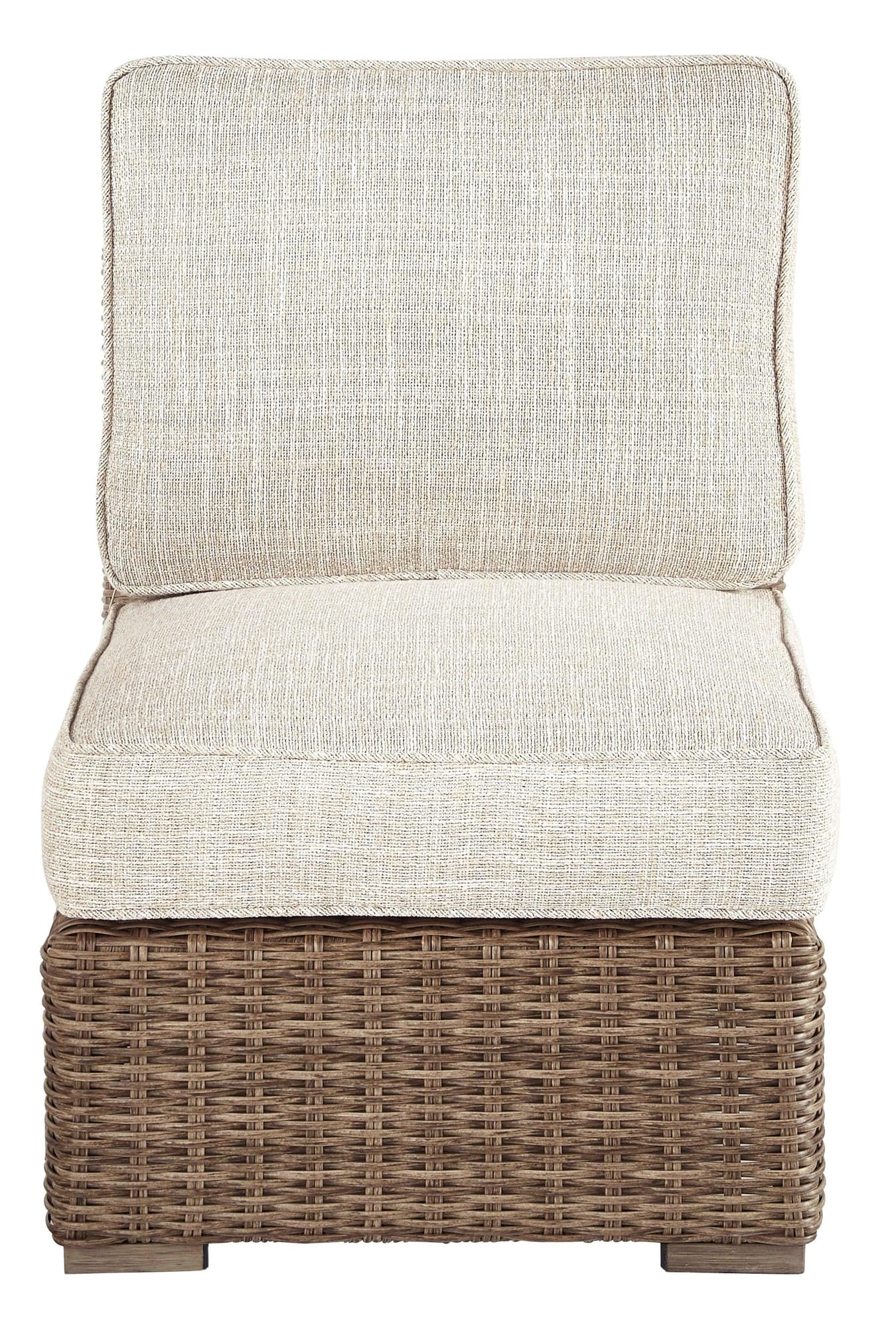 Beachcroft Beige Armless Outdoor Lounge Chair front angle