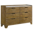 Henderson 6-drawer bedroom dresser cabinet medium oak, front angle