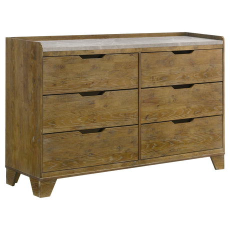 Henderson 6-drawer bedroom dresser cabinet medium oak, front angle