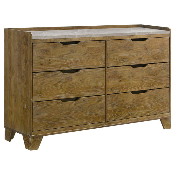 Henderson 6-drawer bedroom dresser cabinet medium oak, front angle