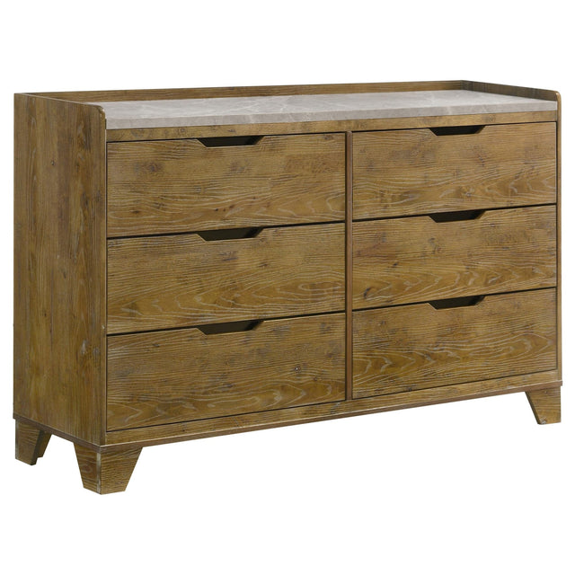 Henderson 6-drawer bedroom dresser cabinet medium oak, front angle