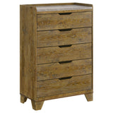 Henderson 5-drawer bedroom chest in medium oak finish, front angle