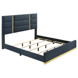 Ines 52-inch navy fabric upholstered Eastern King panel bed front view