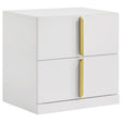 Ines 2-drawer nightstand white high gloss with gold handles front view