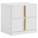 Ines 2-drawer nightstand white high gloss with gold handles front view