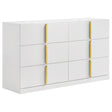 White high gloss Ines 6-drawer bedroom dresser front view