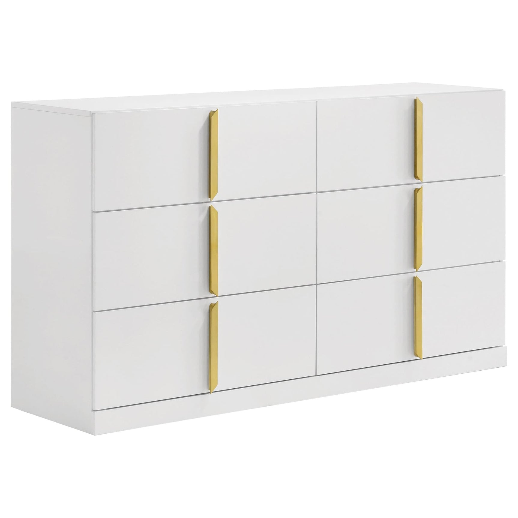 White high gloss Ines 6-drawer bedroom dresser front view