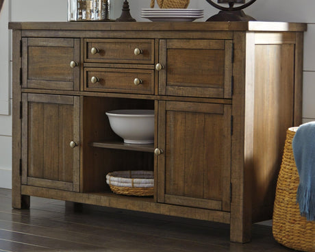 Moriville Grayish Brown Dining Server front angle