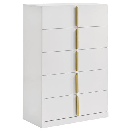 Ines 5-drawer white high gloss bedroom chest front view