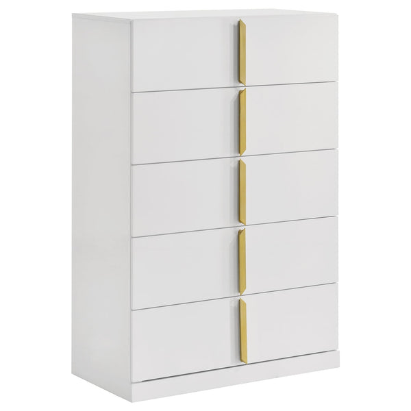 Ines 5-drawer white high gloss bedroom chest front view