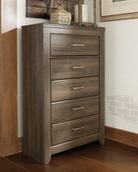 Juararo Dark Brown 5-Drawer Chest front view