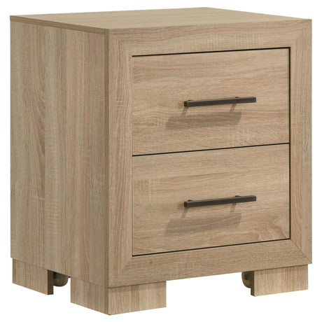 Arielle light oak 2-drawer bedroom nightstand front angle