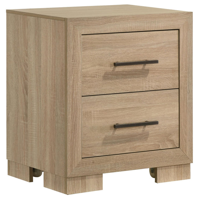 Arielle light oak 2-drawer bedroom nightstand front angle
