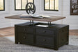 Tyler Creek Coffee Table with Lift Top angled side view
