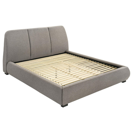 Mokena Eastern King Upholstered Platform Bed Taupe, frontal angle