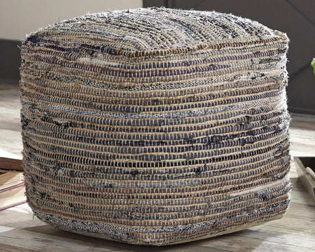 Absalom Denim Pouf angled view