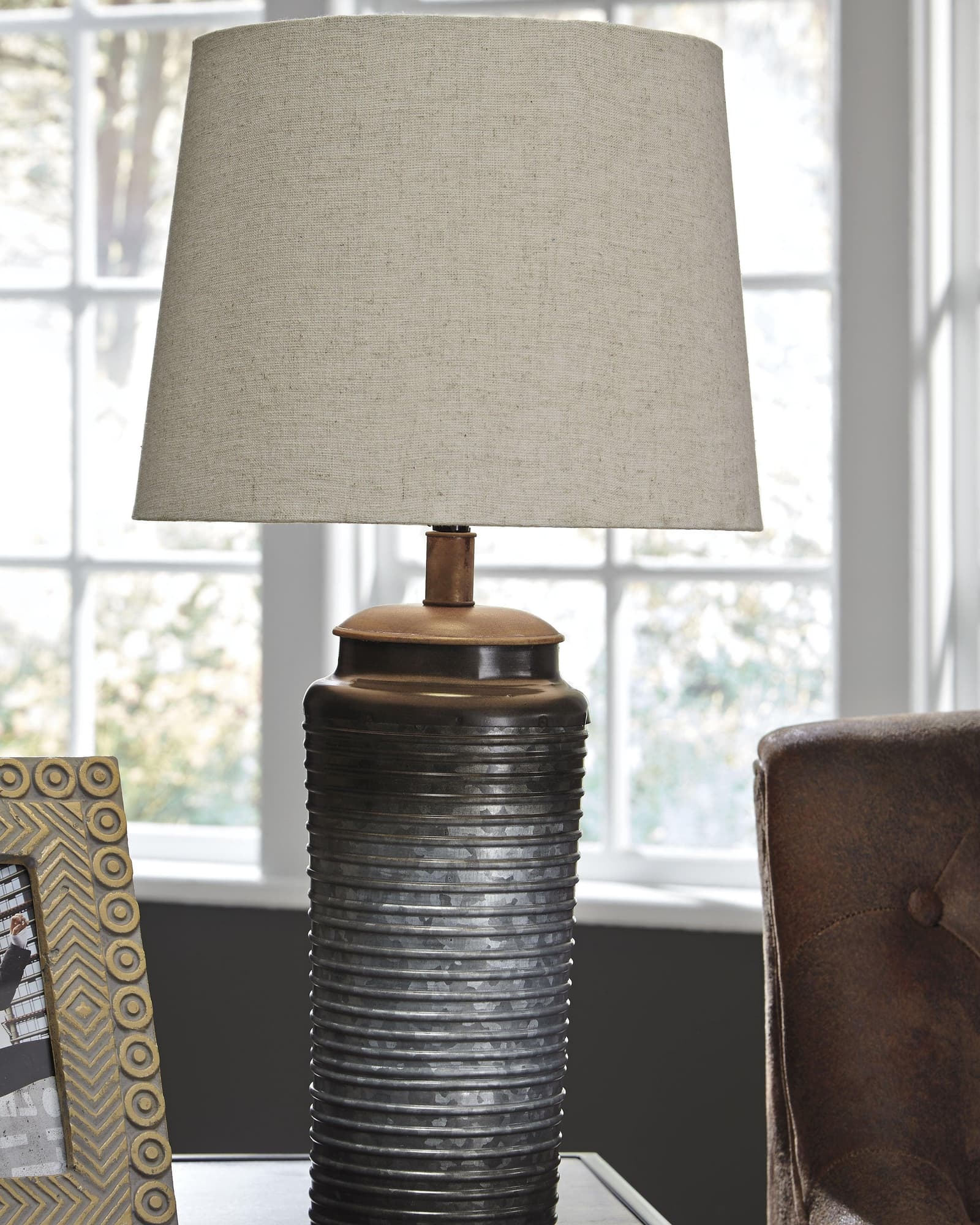 Norbert Gray metal table lamp front angle