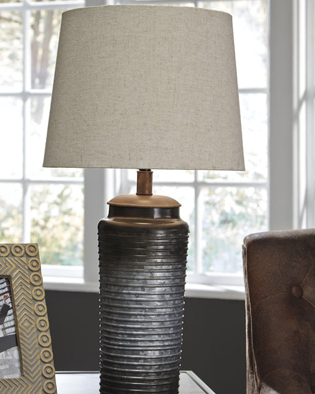 Norbert Gray metal table lamp front angle