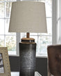 Norbert Gray metal table lamp front angle