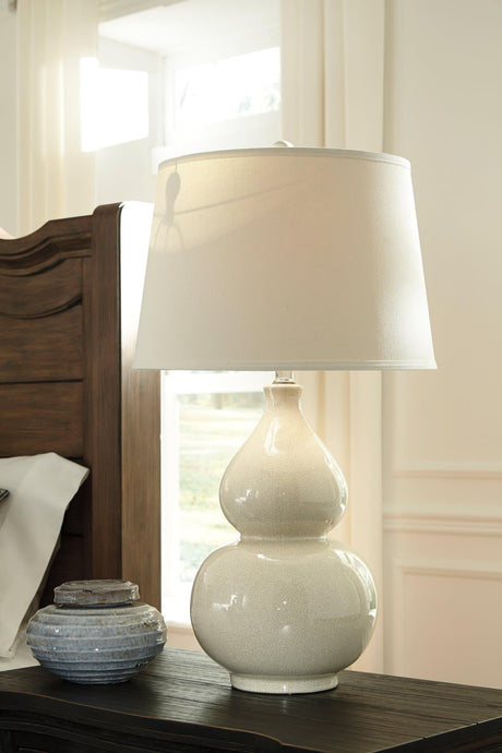 Saffi Cream ceramic table lamp front view