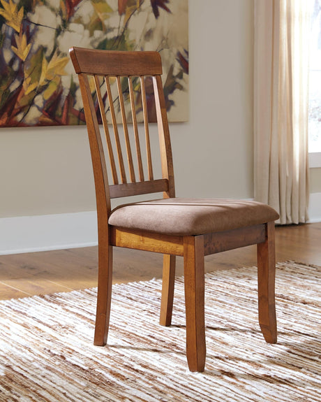 Berringer Rustic Brown Upholstered Dining Chair angled side view