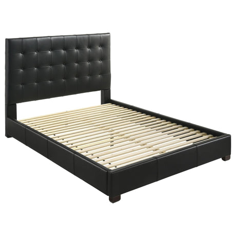 Medley black genuine leather queen platform bed front view