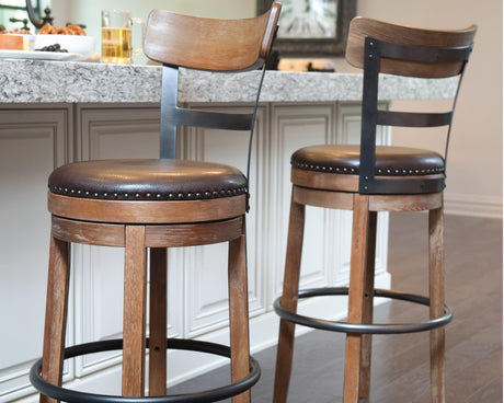 Pinnadel Light Brown Bar Height Swivel Bar Stool front angle view