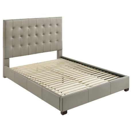 Medley tan genuine leather queen panel platform bed, front view
