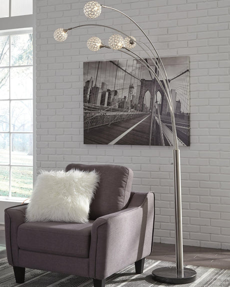 Winter Silver Finish Arc Floor Lamp frontal view