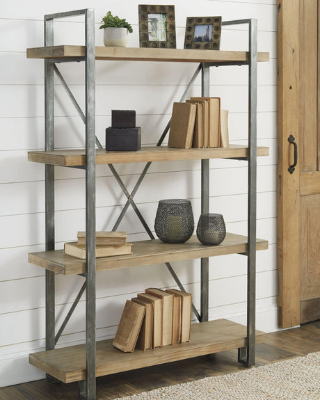 Forestmin Brown and Black Bookcase with four shelves, angled view
