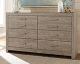 Culverbach Gray Dresser front angle showing drawers