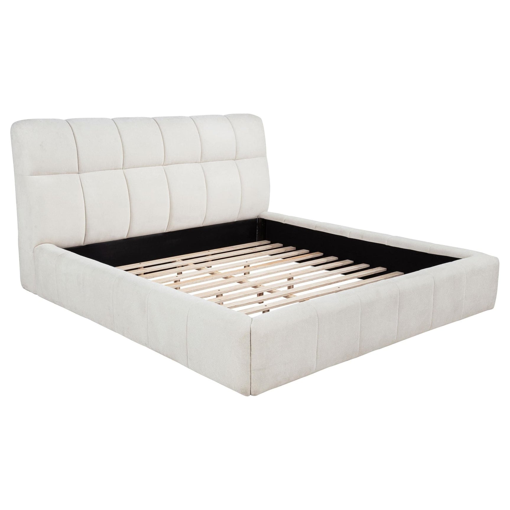Nollet 48-inch Upholstered Eastern King Platform Bed in cream, angled front view