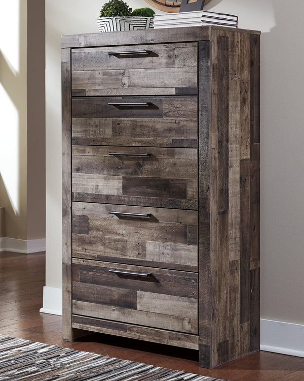 Derekson Multi Gray Chest of Drawers angled view showing drawers