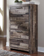 Derekson Multi Gray Chest of Drawers angled view showing drawers