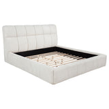 Nollet upholstered queen panel platform bed, front view, cream fabric