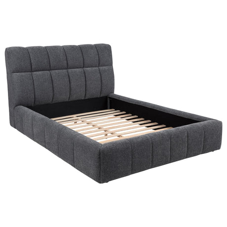 Nollet Queen Panel Platform Bed in grey fabric, front view