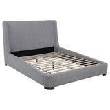 Rennes Eastern King upholstered wingback platform bed in grey, front view