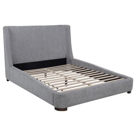 Rennes Upholstered Grey Queen Wingback Platform Bed front view