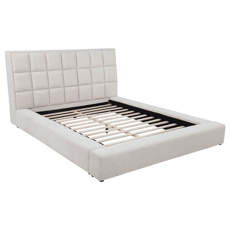Dreux Upholstered Queen Panel Platform Bed Cream front view