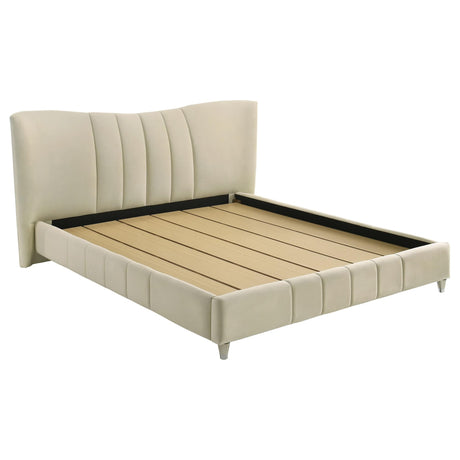 Evelyn Ivory King Upholstered Panel Platform Bed front view