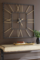 Thames black and gold finish metal wall clock front view