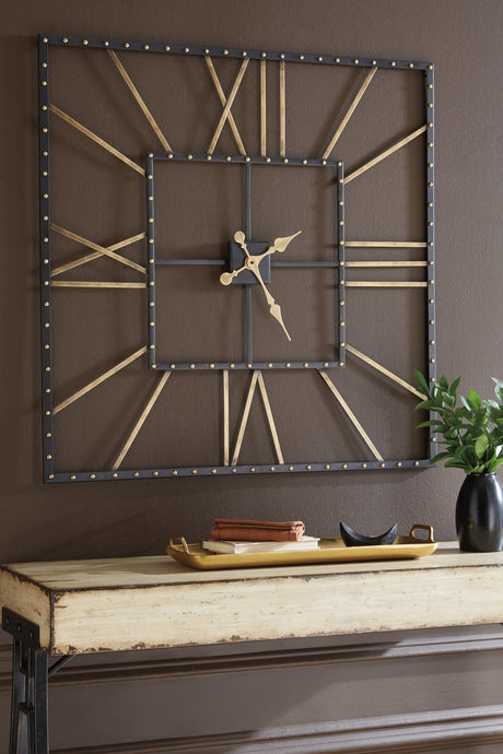 Thames black and gold finish metal wall clock front view