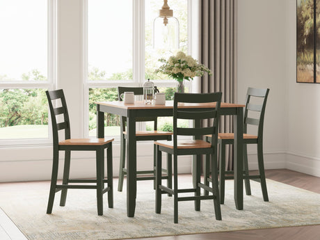 Gesthaven Natural Green Counter Height Dining Table and 4 Barstools set top angle