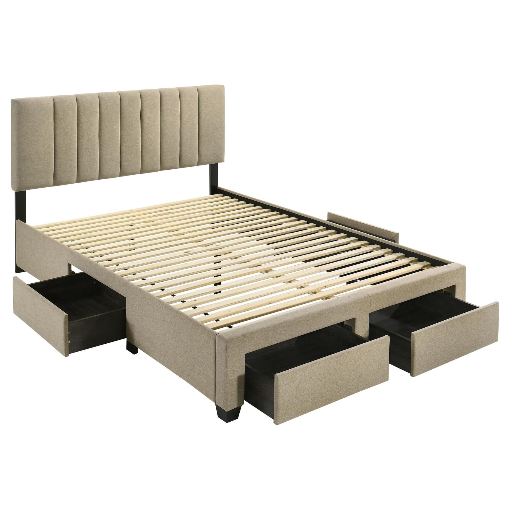Wheatland full storage bed light brown, angled side view